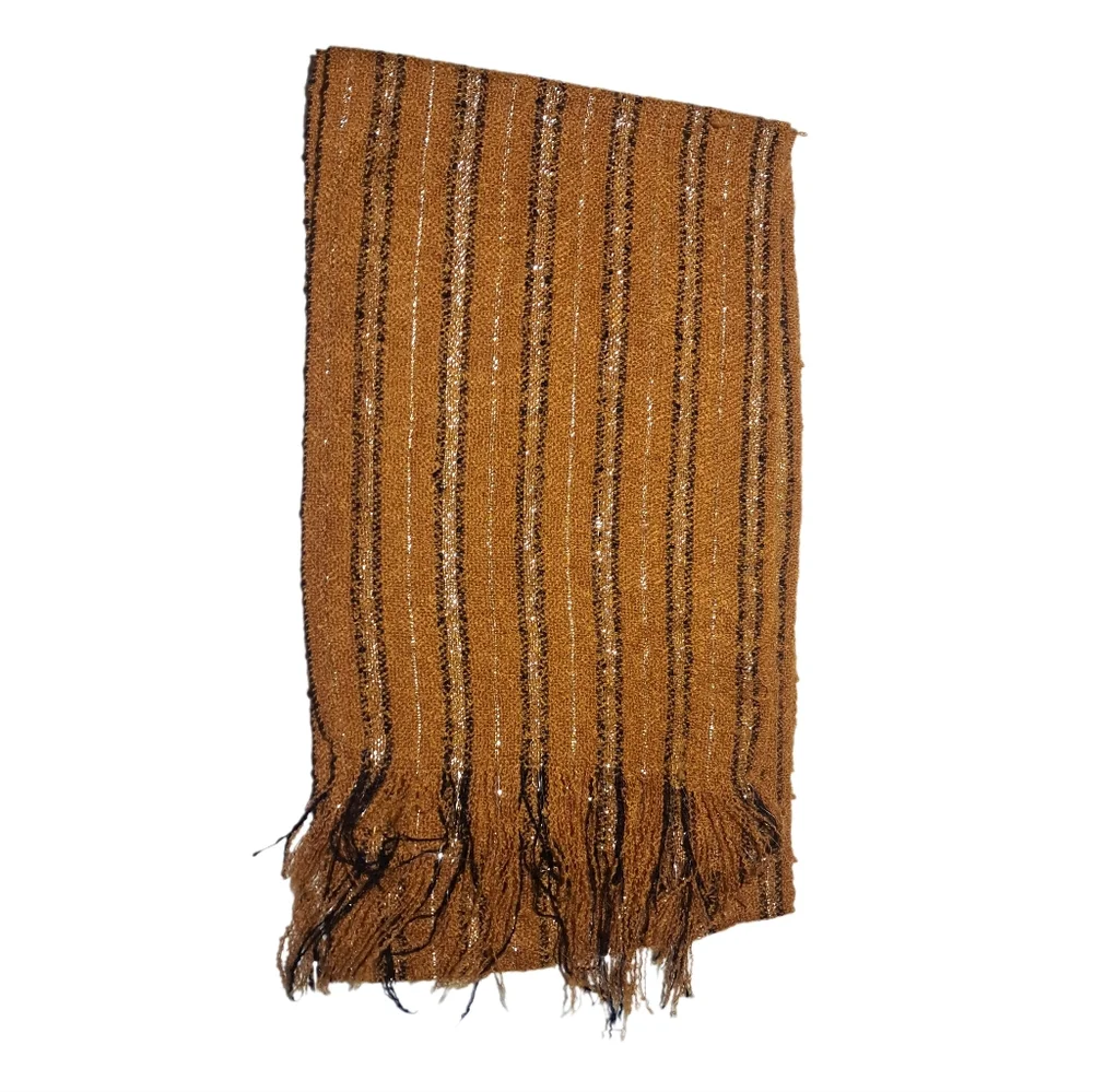 Dark Orange & Black Scarf w/ Silver Stripes